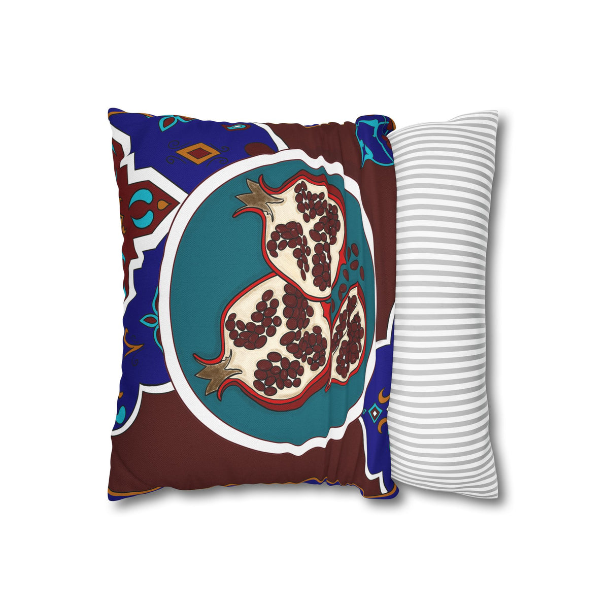 Pomegranate Tile Square Pillowcase — Vibrant Mediterranean Accent Pillow