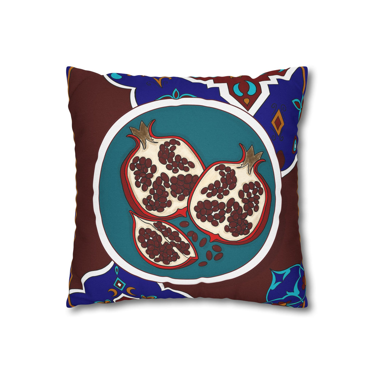 Pomegranate Tile Square Pillowcase — Vibrant Mediterranean Accent Pillow