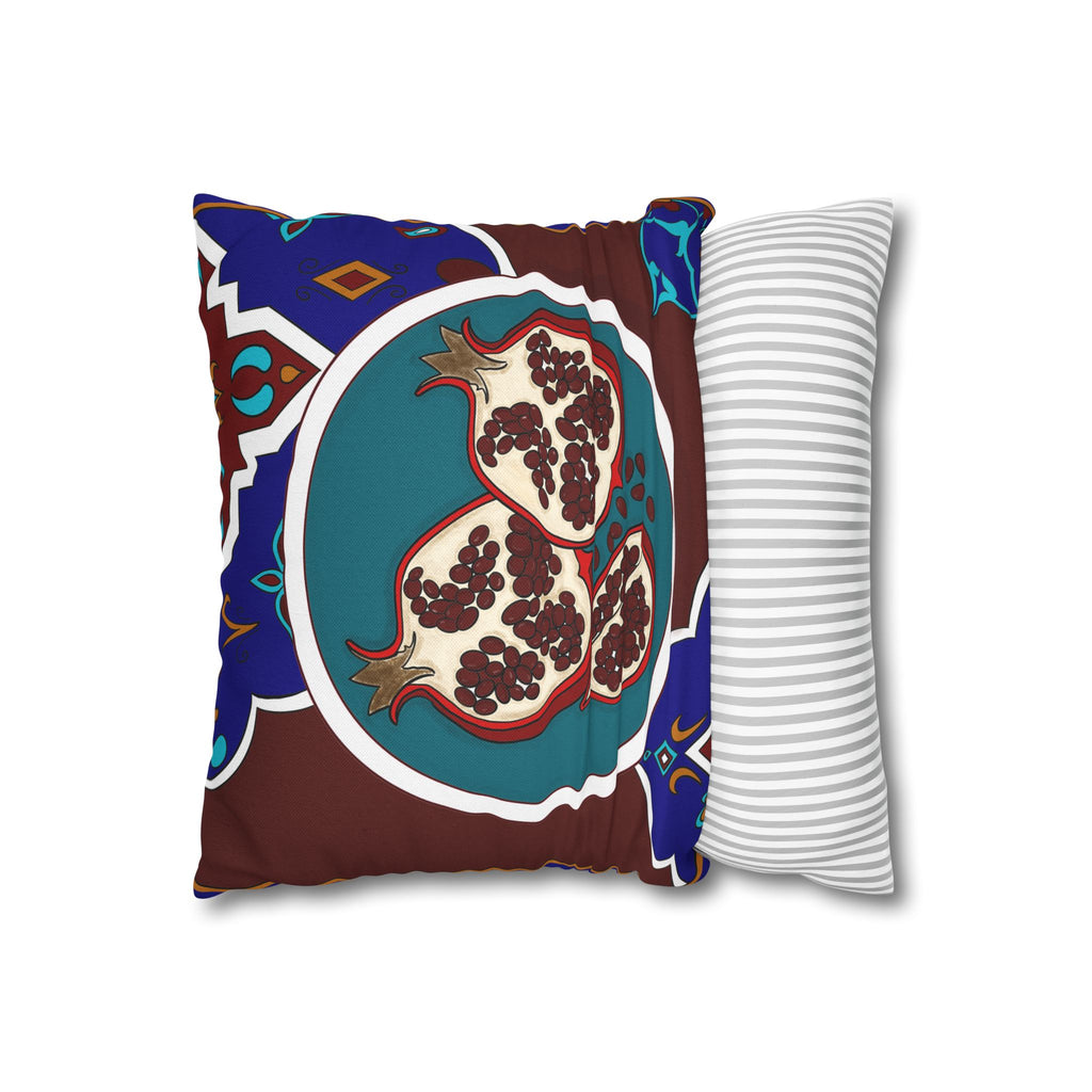 Pomegranate Tile Square Pillowcase — Vibrant Mediterranean Accent Pillow