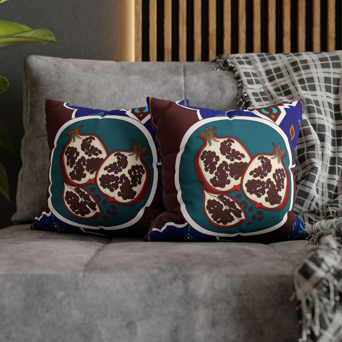 Pomegranate Tile Square Pillowcase — Vibrant Mediterranean Accent Pillow