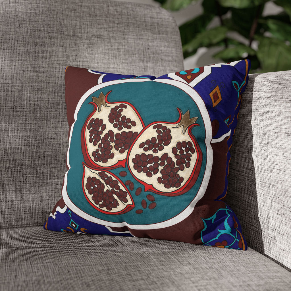 Pomegranate Tile Square Pillowcase — Vibrant Mediterranean Accent Pillow
